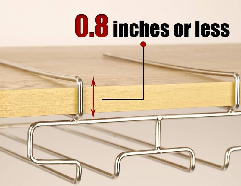 bafvt Wine Glass Holder - 2 Rows Stemware Rack Under Cabinet - 304 Stainless Steel Hanger Storage Shelf, Fit for The Cabinet 0.8â€œ or Less - Image 3